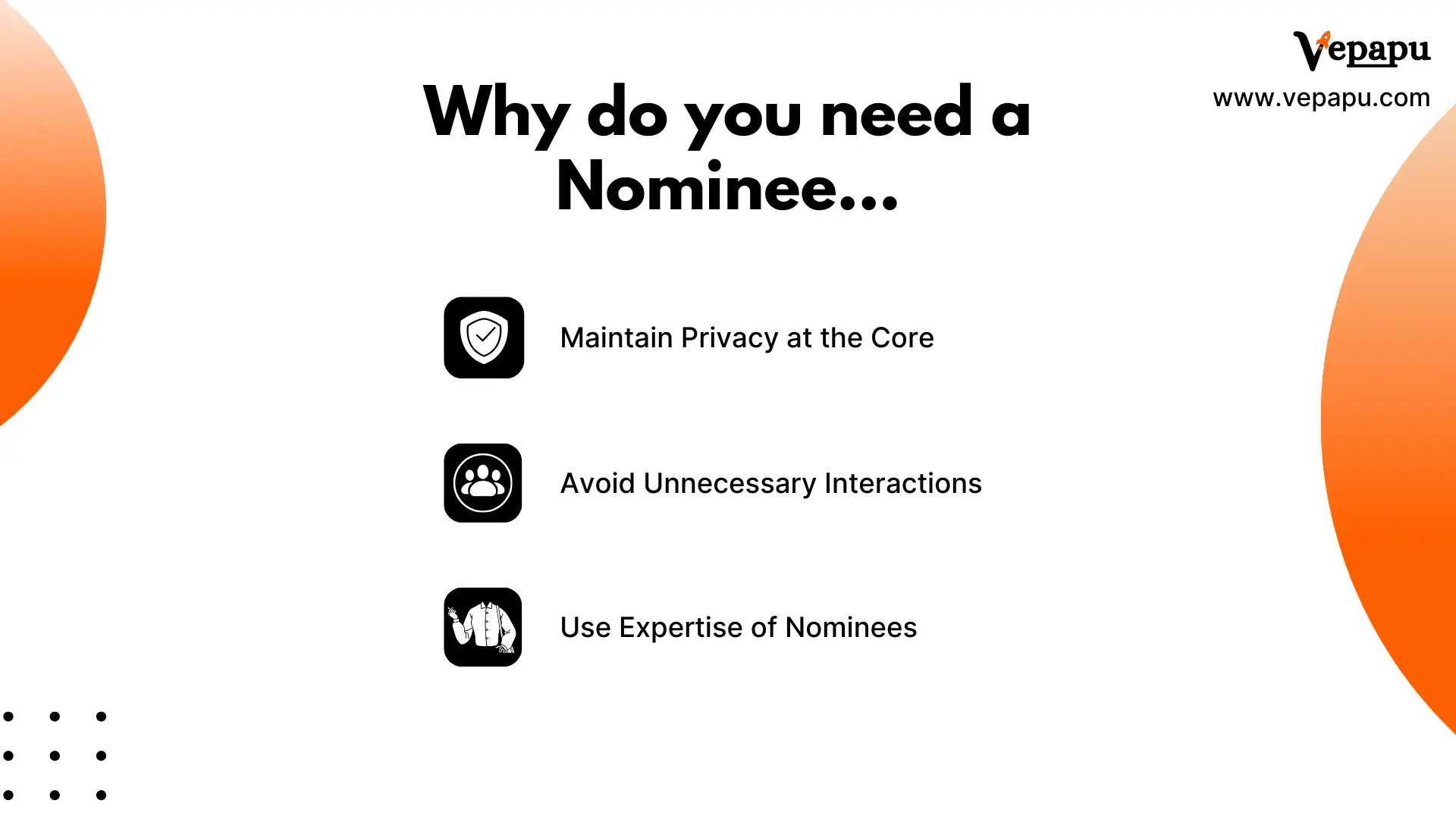 Why do you need to appoint a nominee for your company? To maintain privacy, to avoid unnecessary interactions, to use expertise of nominees